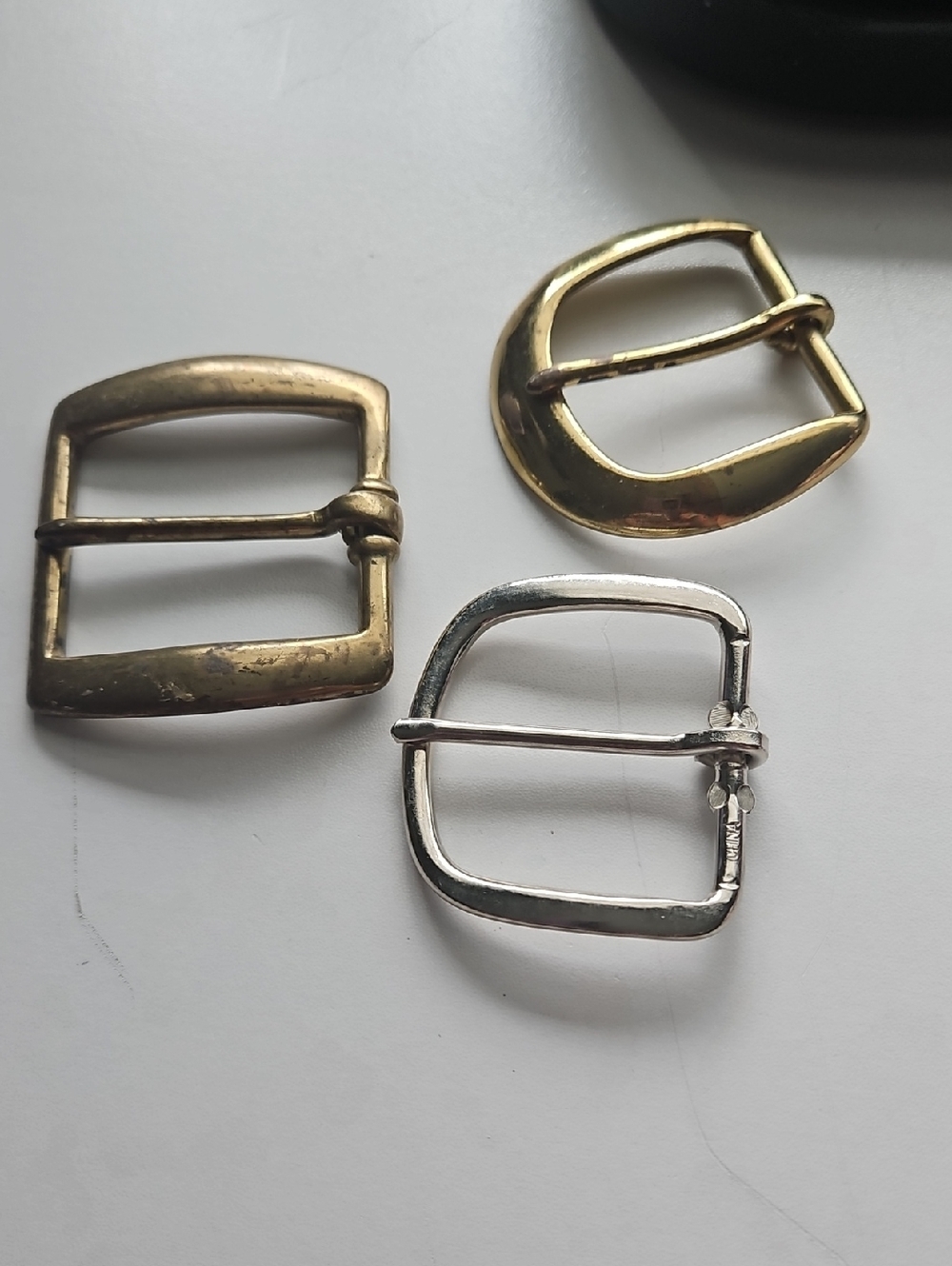 Set Of 3 Classic Metal Belt Buckles - Gold, Brass & Silver Tones Antique